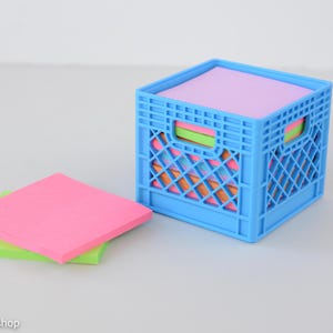 XL Mini Milk Crate | 3D Printed Post-it Note Holder (3x3) | Stackable Desk Organizer | Large Mini Crate | Office Storage