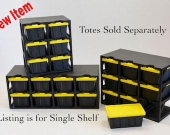 Mini Storage Rack for Totes  | *Totes Sold Separately* | 3D Printed Garage Shelf Organizer | Stackable Mini Tote Display | Multiple Sizes