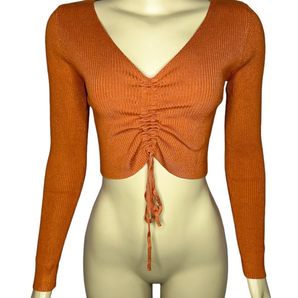 Maple Knit Long Sleeve Ruched Front Crop Top