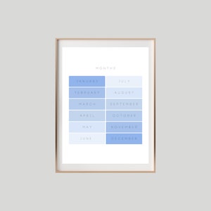 Neutral Tones Blue-Months, Educational Nursery Printable