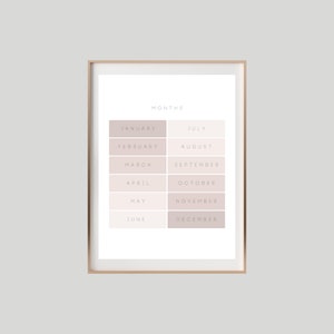 Neutral Tones Beige-Months, Educational Nursery Printable