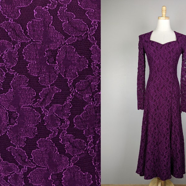 80s/90s purple-ish burgundy lace party dress by Molly Malloy for All That Jazz, Bust 32, Waist 27, Hips 31, Fits like size XXS/XS