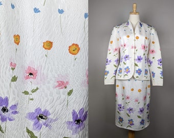 Lovely 90s floral silk suit set | White blazer and skirt | Anne Crimmins for Umi Collection | Blazer M/L Skirt XS/S