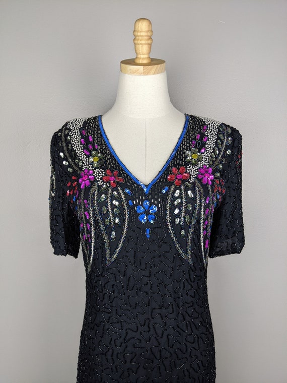 80s black and multicolored beaded dress by Carina… - image 5