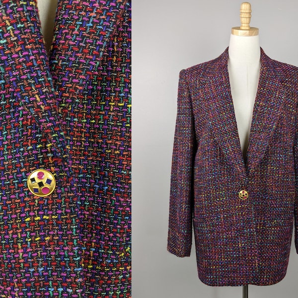 80s multicolored single-breasted oversized blazer by VP Collections, Coat of many colors, Bust 45, Waist 43, Hips 43, Fits like size L