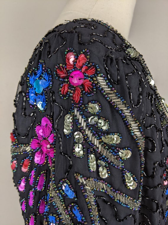 80s black and multicolored beaded dress by Carina… - image 7