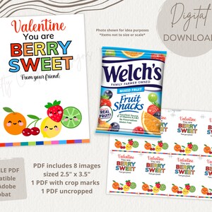 Obst Snacks Valentinstag Geschenkanhänger | Beerensüßer Valentinstag | Bearbeitbarer Valentine Treat Taschenanhänger | Druckbarer Valentinstag Geschenkanhänger