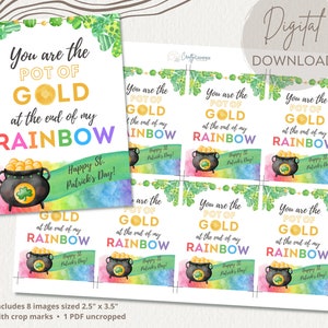St. Patrick&#39;s Day Gift Tag | Pot of Gold Printable | Shamrock Gift Tag | Kids Bag Tag | Printable Gift Tag