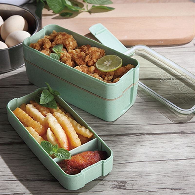 ArderLive Stackable Lunch Bento Box with Bag and Utensils, Microwave Safe,  BPA-Free Eco-Friendly Lunch Containers for Adults Japanese, Orange Denim