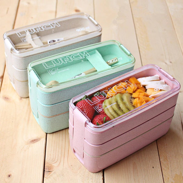 Umweltfreundliche stapelbare Bento Box | Lunch Box für Erwachsene und Kinder | Spülmaschinen- und Mikrowellengeeignet | 3 Trennblätter
