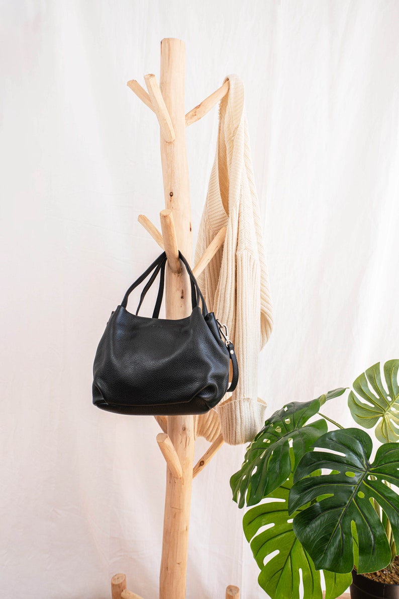 Leather bag, handbag, handmade leather bag, woman leather bag, minimalist leather bag, elegant, handcraft, KENATA, brand with mission, Black image 7
