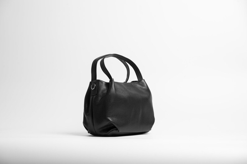 Leather bag, handbag, handmade leather bag, woman leather bag, minimalist leather bag, elegant, handcraft, KENATA, brand with mission, Black image 1