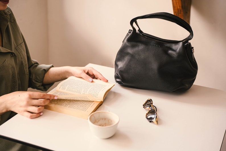 Leather bag, handbag, handmade leather bag, woman leather bag, minimalist leather bag, elegant, handcraft, KENATA, brand with mission, Black image 6