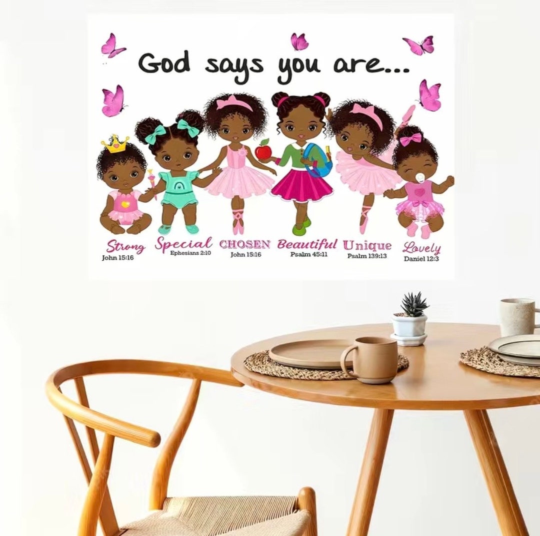 Little Black Girls Canvas Poster, God Says You Are Unique Beautiful ...