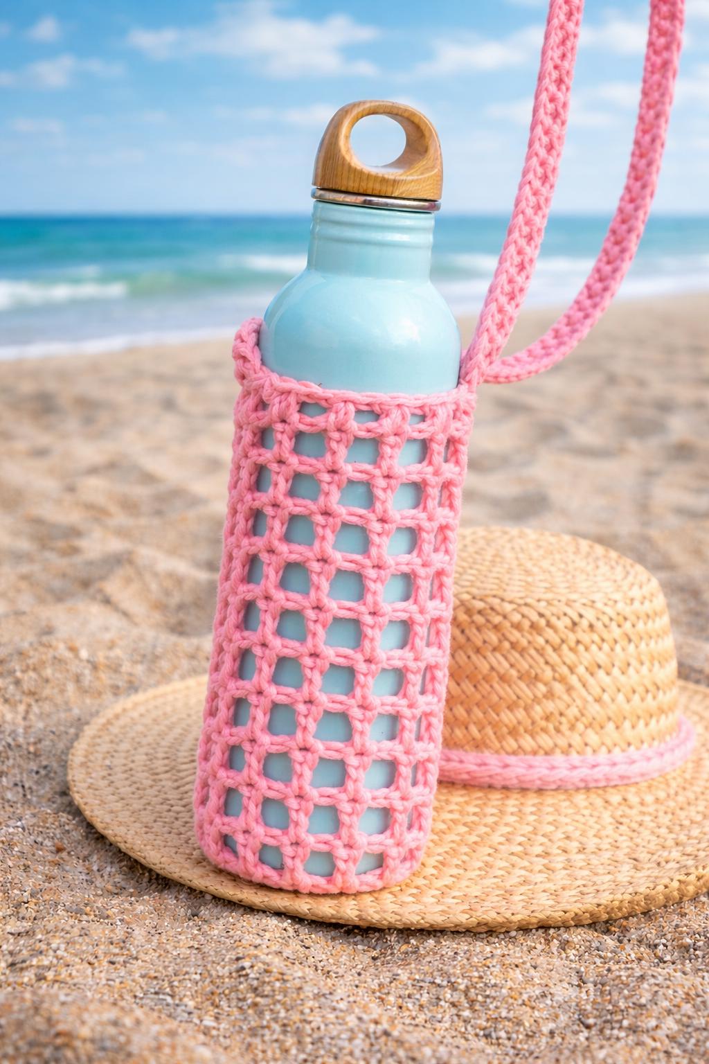 Hands-free Crochet Water Bottle Holder | Crossbody Bottle Bag ...