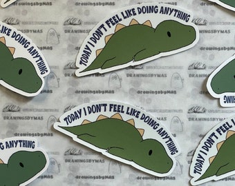 Lazy Dino Sticker, Bookish Vinyl Decal, Funny Laptop Sticker