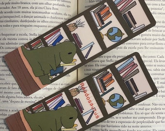 Bookshelf Dino Bookmark | Bookish, Dino Lover, Dinosaur and Books, Readosaurus, and Laminated Gift for Book Lovers | One More Chapter