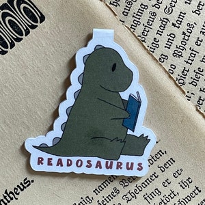 Dinosaur with Book Magnetic Bookmark | Bookish, Bookstagram, Booktok, Dragon Lover | One More Chapter | Gift for Reader | Cozy Bookmark