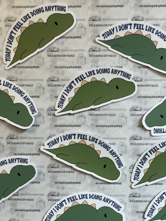 Lazy Dino Sticker, Bookish Vinyl Decal, Funny Laptop Sticker