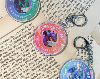 Book Dragon Keychain: Holographic Acrylic Charm