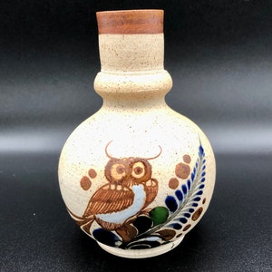 Tonala Pottery Vase, Mexican Tonala with Hand Painted Owl