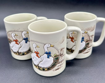 Set of 3 - Otagiri Geese/Goose with Ribbon Embossed Mugs