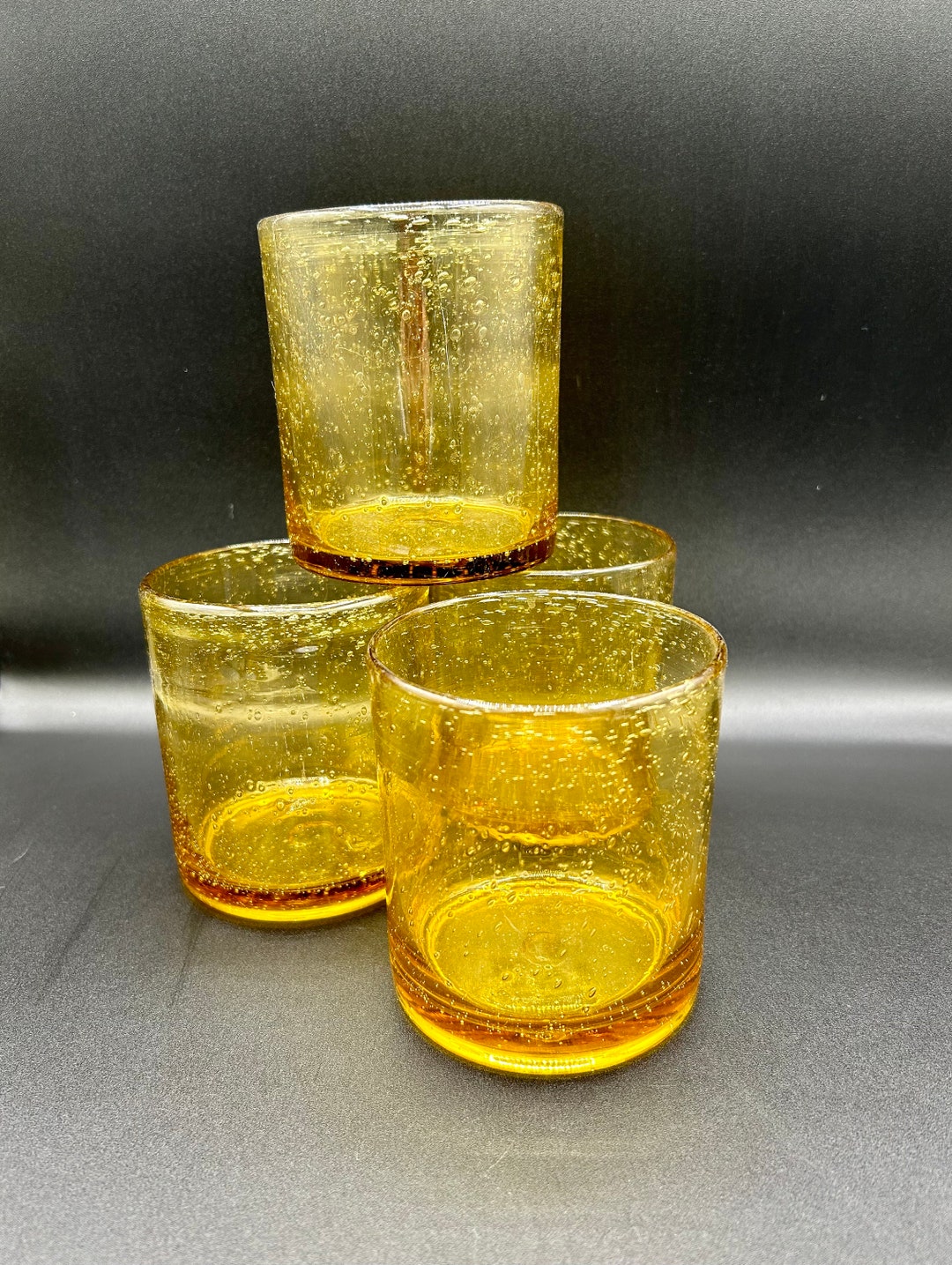 Vintage Mexican Hand Blown Amber Bubble Glass Tumblers Set of 4 Etsy