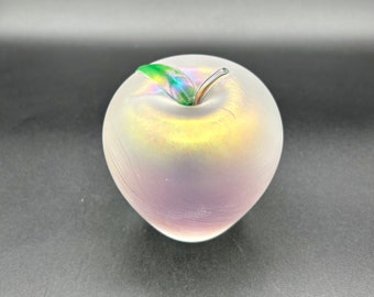 Art Glass Iridescent Apple Paperweight Signed Zellique