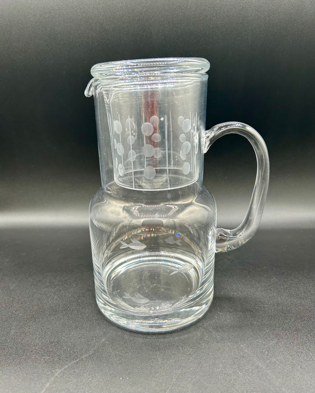 Vintage Etched Glass Tumble Up, Bedside Carafe - Etsy