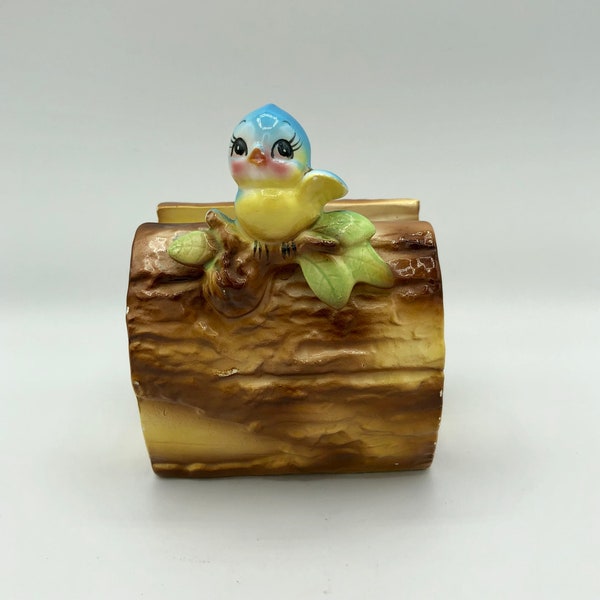 Norcrest Lefton Japan Baby Bluebird on Log Napkin Holder