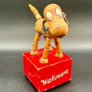 Vintage Wakouwa Wooden Dog Push Puppet Toy