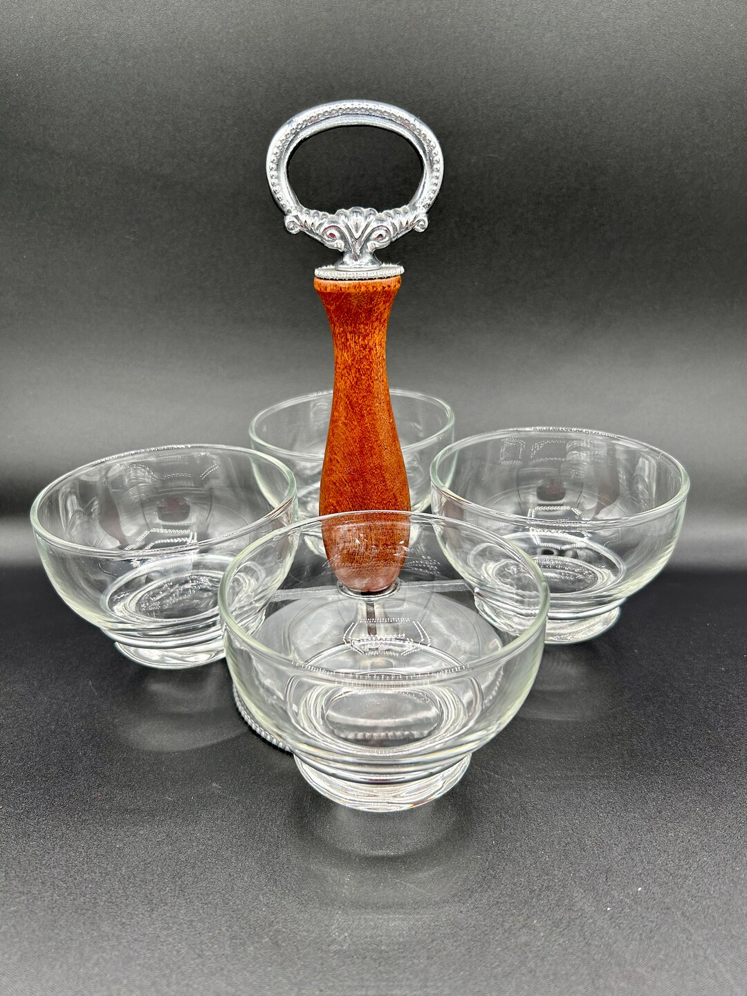 Mid Century Modern Condiment Server, Candy or Nut Bowls With Chrome and