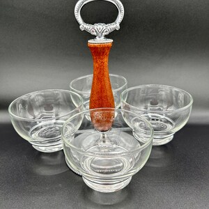 Mid Century Modern Condiment Server, Candy or Nut Bowls with Chrome and Wood Caddy