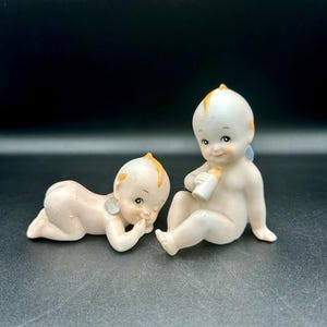 Vintage Bisque Porcelain Kewpies with Blue Wings - Set of 2