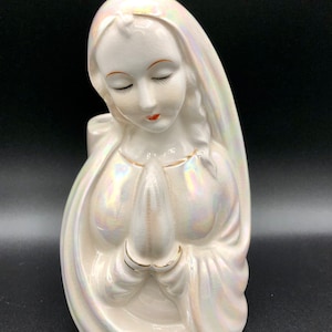 Vintage Opalescent Mary Madonna Praying Hands Planter