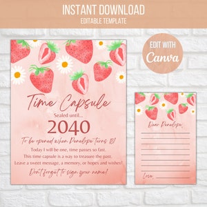 Berry First Birthday Time Capsule Sign, Includes matching notecard, 1st birthday party, Instant Download, Editable template