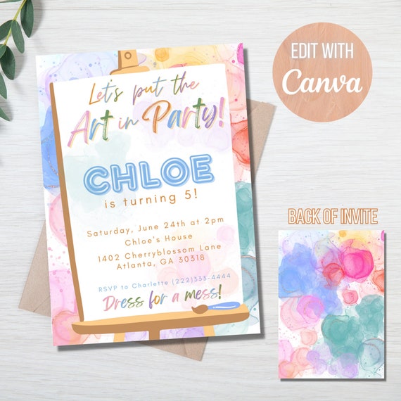dress for a mess party invitation template Dress for a Mess Birthday Invitation: Girl Art Party, Editable Template  (5x7 inches)
