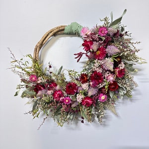 Australian Native Dried Flowers  Hand-twisted Wreath - for birthdays, Valentine’s, love, gift, eco home decor