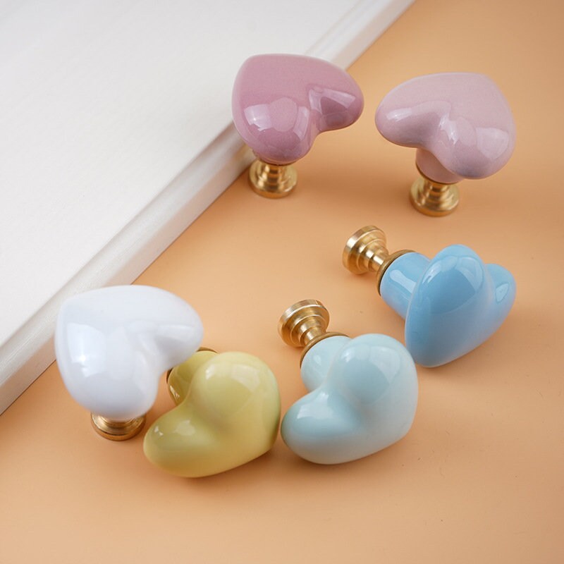 Heart Ceramic Knobs Kids Children Drawer Knobs With Brass Base Etsy UK