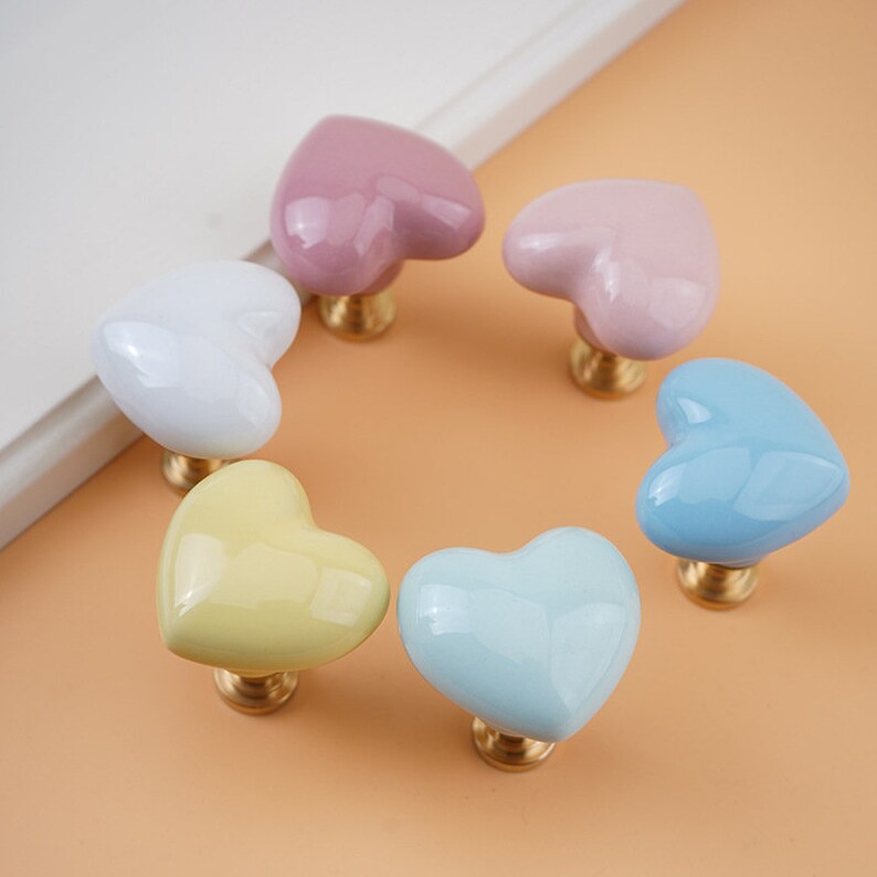 Heart Ceramic Knobs Kids Children Drawer Knobs With Brass Base Etsy UK