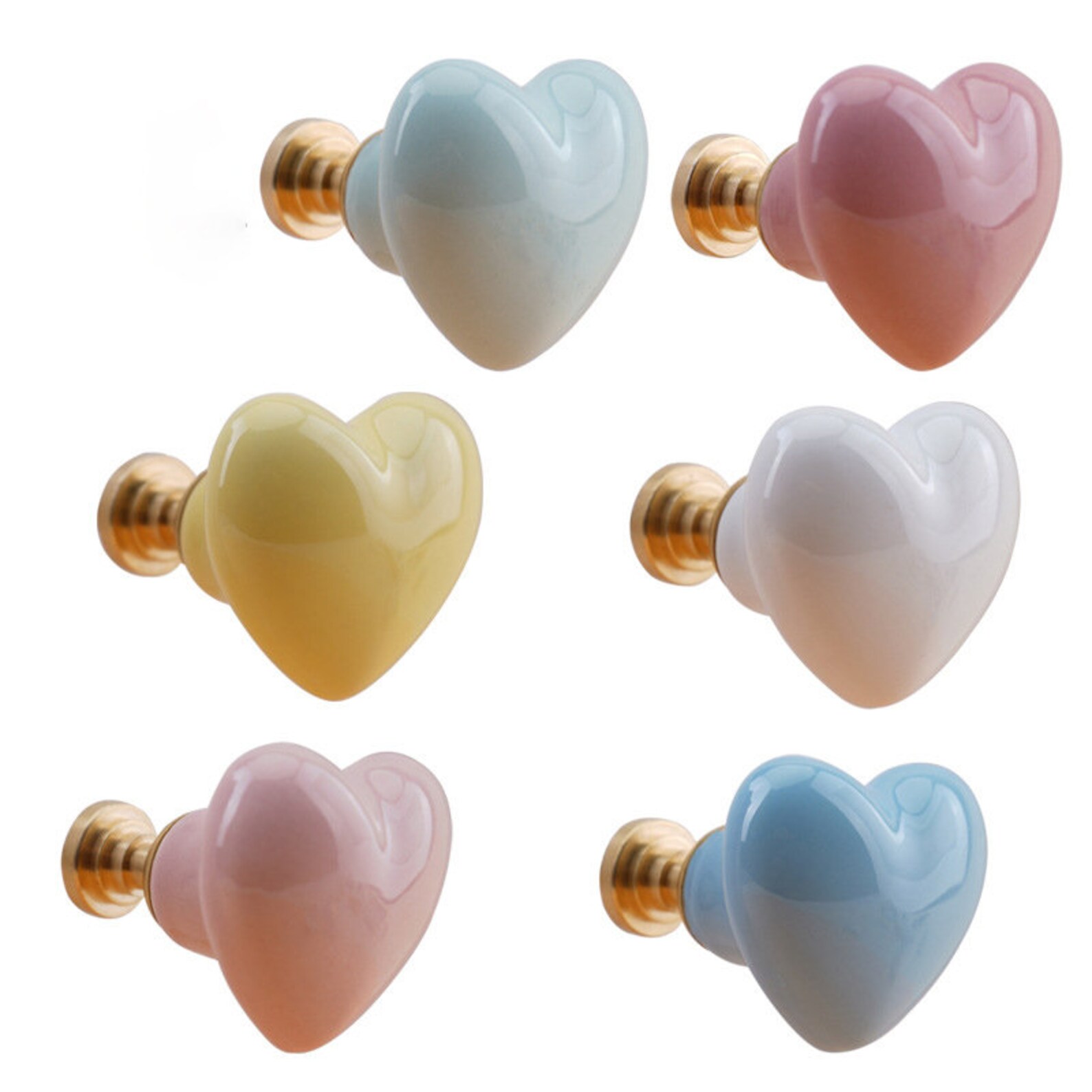 Heart Ceramic Knobs Kids Children Drawer Knobs With Brass Base Etsy UK