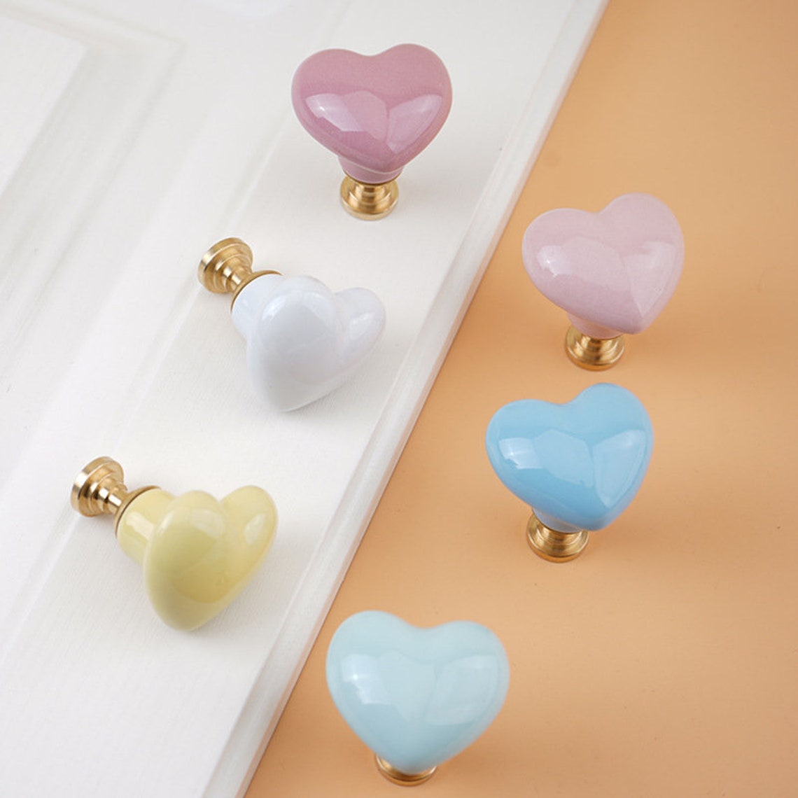 Heart Ceramic Knobs Kids Children Drawer Knobs With Brass Base Etsy UK