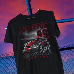 1999-2004 New Edge Mustang T-Shirt - Red and Black Race Car Design - Vintage-Style Muscle Car Tee - Men&#39;s, Women&#39;s, Unisex Gift