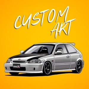 Custom Cartoon Anime Personalized 2D Car Art Drawing Gift For Enthusiasts Car Lovers Digital File