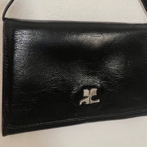 COURREGES VINTAGE POUCH 1960 black leather with small strap image 1