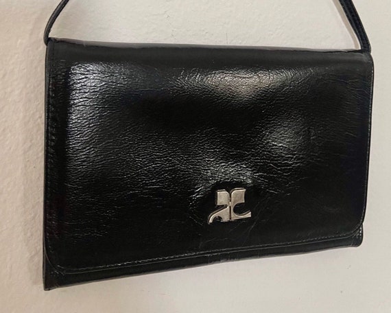 COURREGES VINTAGE POUCH 1960 black leather  with … - image 1
