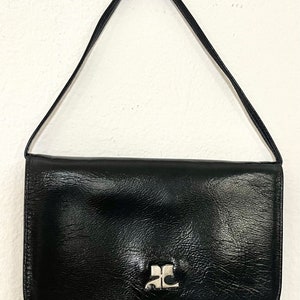 COURREGES VINTAGE POUCH 1960 black leather with small strap image 6