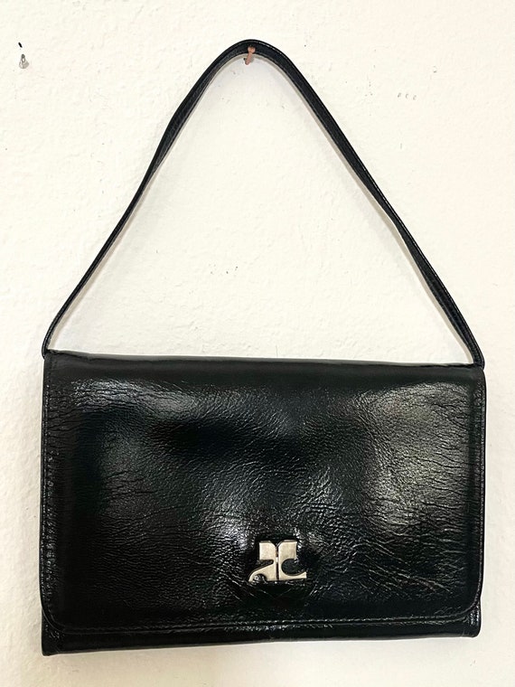 COURREGES VINTAGE POUCH 1960 black leather  with … - image 6