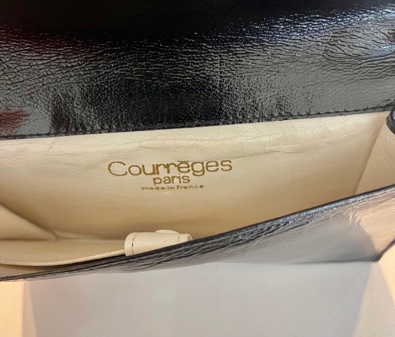 COURREGES VINTAGE POUCH 1960 black leather with small strap image 5