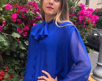 Vintage LOUUS FÉRAUD blue silk shirt